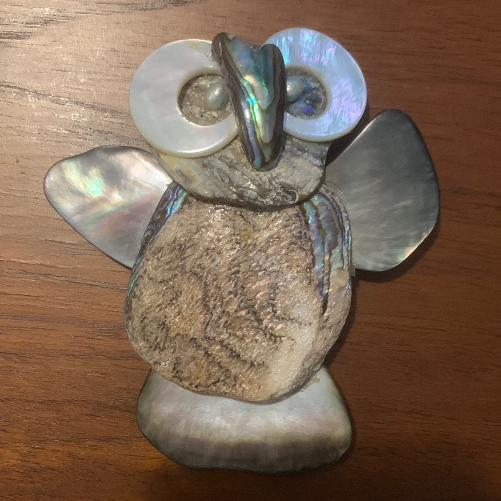 Vintage Abalone Shell Owl Brooch